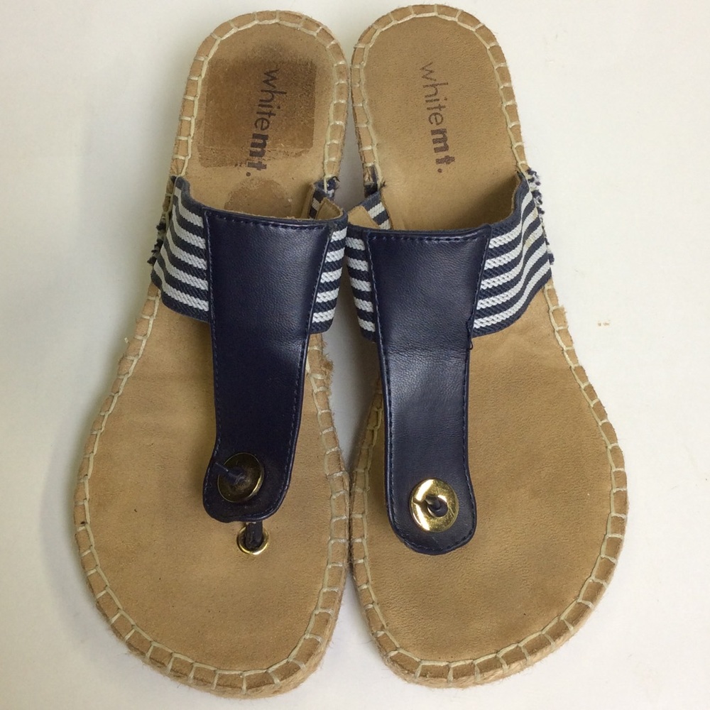 White Mt. Bar Harbor Blue White Striped Sandals
